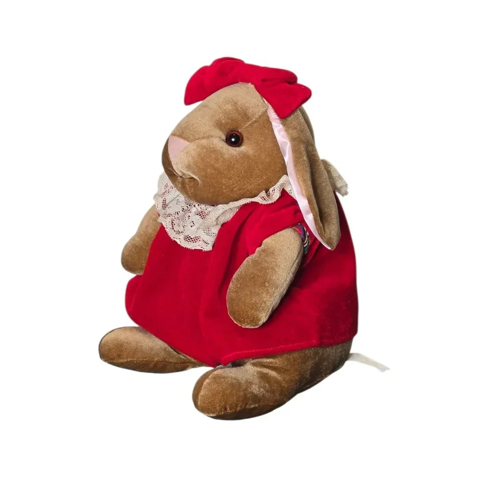 1985 Velveteen Rabbit Plush Bunny Toys R Us Stuffed Animal Red Dress Vintage